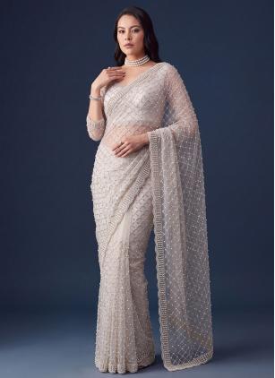 
                      Festival Off White Beads Work Classic Party Wear Saree