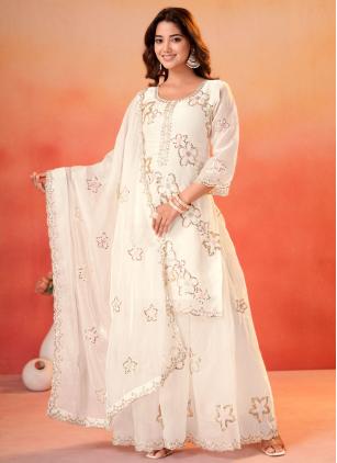 
                      Festival Off White Embroidered Fandy Readymade Salwar Kameez