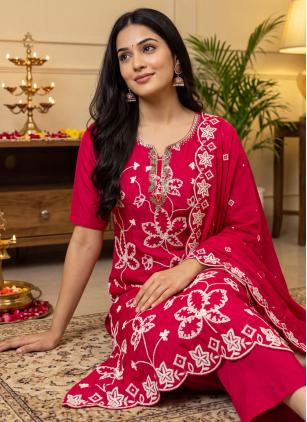 
                      Festival Pink Cotton Silk Embroidered Salwar Kameez