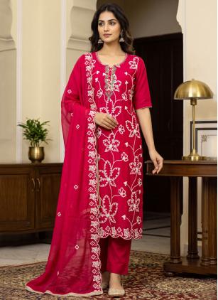 
                      Festival Pink Cotton Silk Embroidered Salwar Kameez