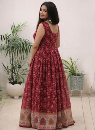 
                      Organza Silk Pink Digital Print Festival Gown