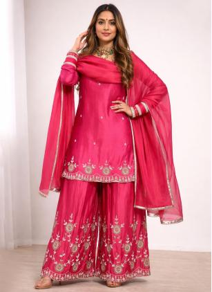 
                      Festival Pink Shimmer Silk Embroidered Salwar Kameez