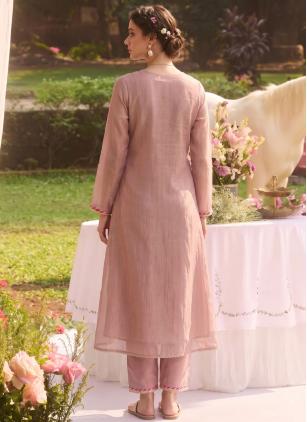 
                      Festival Pink Tissue Beads Work Designer Kurti