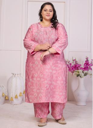 
                      Plus Size Printed Chanderi Pink Casual Kurti