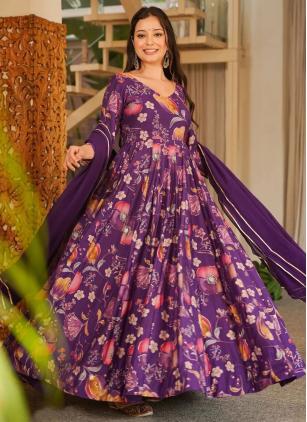 
                      Festival Purple Rayon Digital Print Plus Size Designer Gown