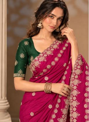 
                      Festival Rani Embroidered Chinon Classic Saree