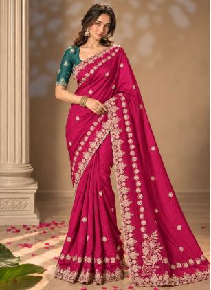 
                      Festival Rani Embroidered Chinon Classic Saree