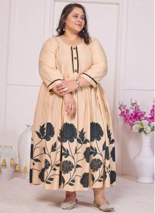 
                      Festival Rayon Printed Cream Designer Plus Size Gown