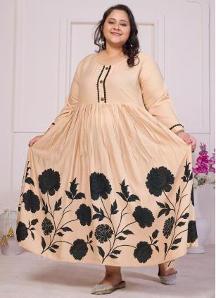 
                      Festival Rayon Printed Cream Designer Plus Size Gown