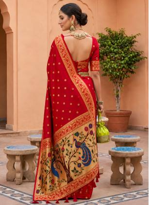 
                      Festival Red Meenakari Work Classic Saree