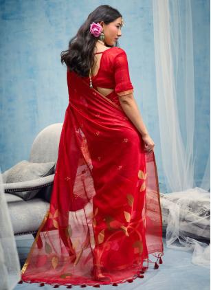 
                      Festival Red Weaving Handloom Cotton Classic Saree