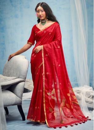 
                      Festival Red Weaving Handloom Cotton Classic Saree