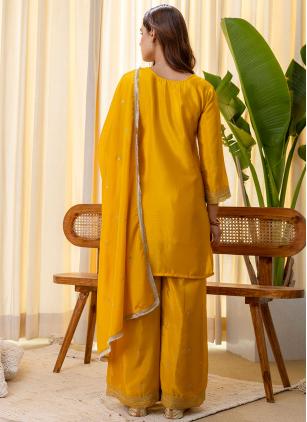 
                      Festival Silk Blend Embroidered Mustard Palazzo Salwar Kameez