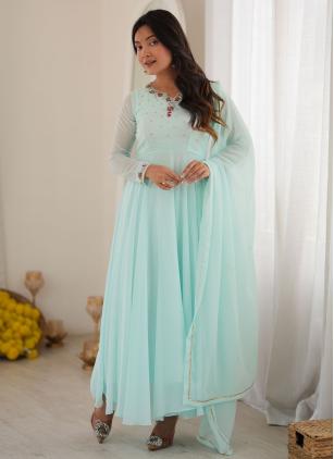 
                      Festival Turquoise Embroidered Anarkali Salwar Kameez