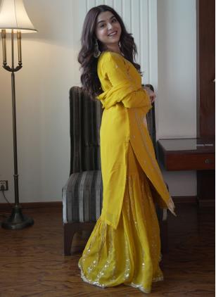 
                      Festival Yellow Embroidered Palazzo Salwar Kameez