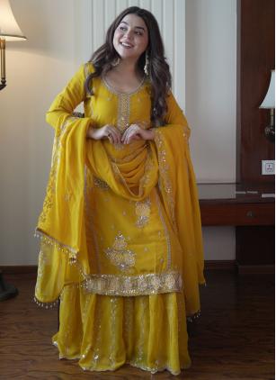 
                      Festival Yellow Embroidered Palazzo Salwar Kameez