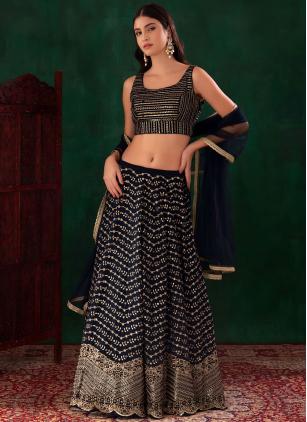 
                      Georgette Embroidered Blue Trendy Lehenga Choli