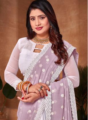 
                      Georgette Lavender Embroidered Classic Saree