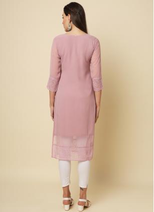 
                      Georgette Pink Chikankari Work Party Wear Kurti