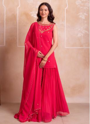 
                      Georgette Pink Embroidered Palazzo Salwar Kameez