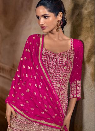 
                      Georgette Pink Embroidered Palazzo Salwar Kameez