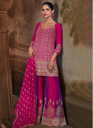 
                      Georgette Pink Embroidered Palazzo Salwar Kameez