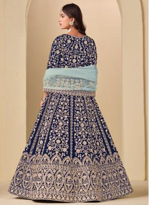 
                      Glorious Blue Velvet Anarkali Suit