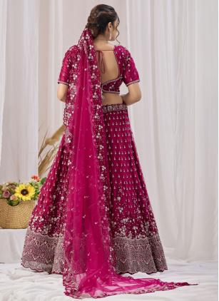 
                      Glorious Bridal Magenta Net Beads Trendy Lehenga Choli