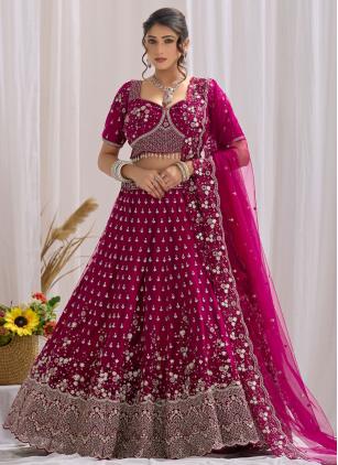 
                      Glorious Bridal Magenta Net Beads Trendy Lehenga Choli