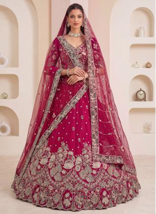 
                      Bridal Rani Silk Beads Designer Lehenga Choli