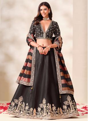 
                      Black Art Silk Lehenga Choli For Sangeet and Reception