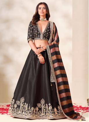 
                      Black Art Silk Lehenga Choli For Sangeet and Reception