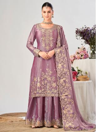 
                      Ceremonial Purple Embroidered Readymade Salwar Suit