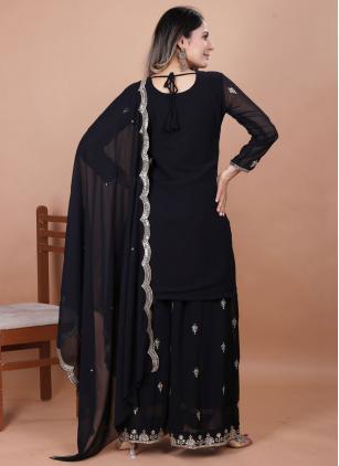 
                      Faux Georgette Embroidered Black Palazzo Salwar Suit