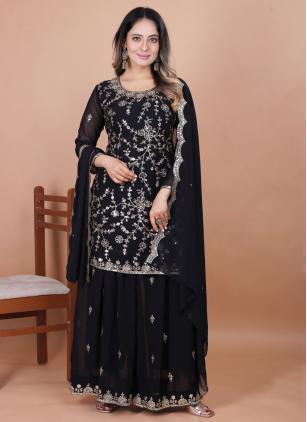 
                      Faux Georgette Embroidered Black Palazzo Salwar Suit
