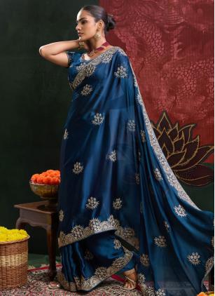 
                      Glorious Festival Blue Chiffon Satin Saree