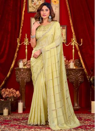 
                      Festival Yellow Beads Work Silk Contemporary Saree