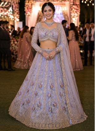
                      Glorious Lavender Beads Net Designer Lehenga Choli
