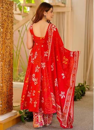 
                      Plus Size Muslin Digital Print Red Anarkali Salwar Kameez