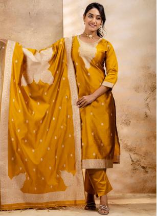 
                      Mustard Blended Cotton Readymade Salwar Suit