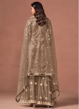 
                      Net Embroidered Brown Palazzo Salwar Kameez