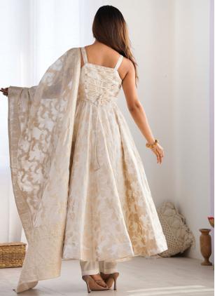 
                      Off White Jacquard Silk Anarkali Salwar Kameez