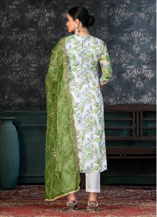 
                      Glorious Organza Handwork White Straight Salwar Suit