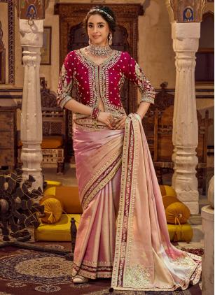 
                      Glorious Pink Viscose Linen Classic Saree
