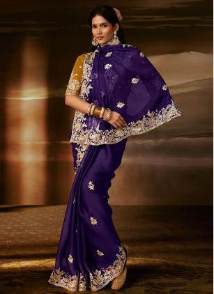 
                      Glorious Purple Aari And Gota Work Organza Trendy Saree