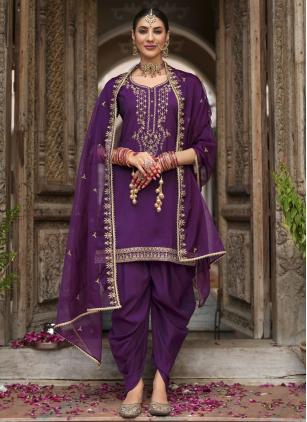 
                      Purple Jacquard Viscose Embroidered Salwar Kameez