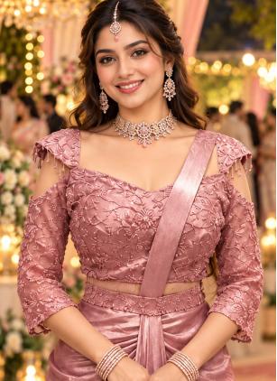 
                      Beads Crush Pink Contemporary Saree