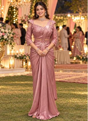 
                      Beads Crush Pink Contemporary Saree