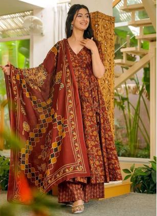 
                      Brown Readymade Plus Size Salwar Suit