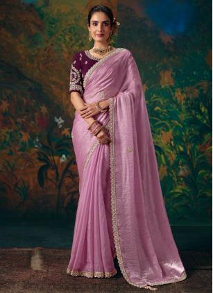 
                      Ceremonial Pink Beads Work Fancy Fabric Classic Saree